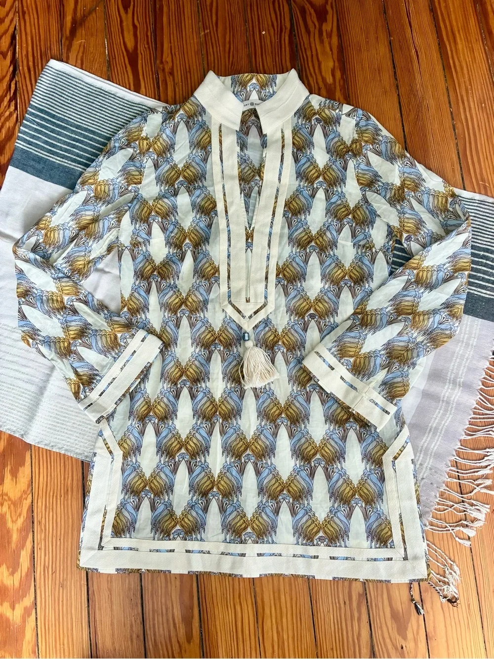 Tory Burch Sand Deco Crane Print Tunic